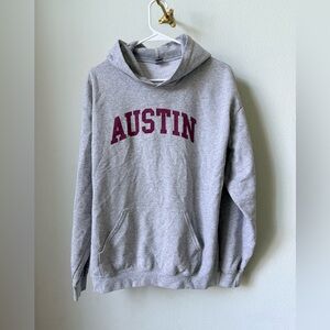 Gildan Gray Hoodie with Maroon Austin Script